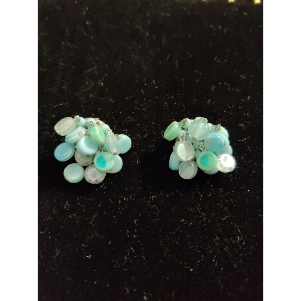 Blue Glass Bead Cluster Earrings Germany